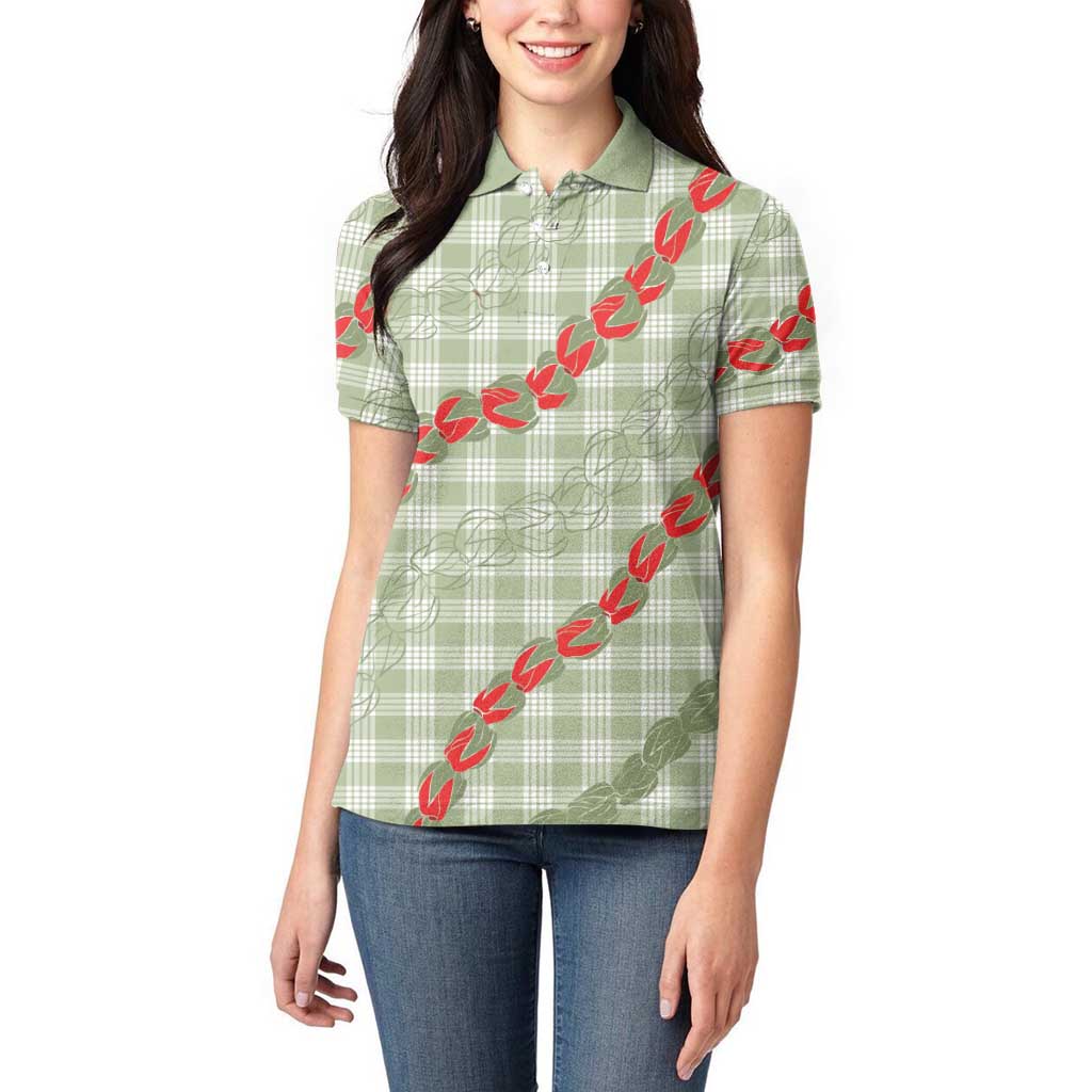 Omaomao Aloha Hawaii Women Polo Shirt Rosebud Lei With Palaka Motif - Polynesian Pride