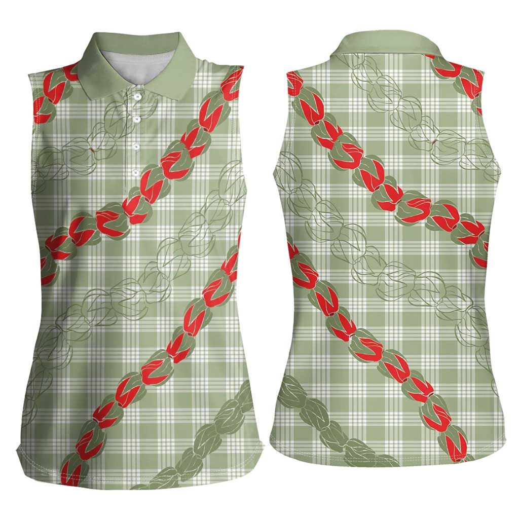 Omaomao Aloha Hawaii Women Sleeveless Polo Shirt Rosebud Lei With Palaka Motif - Polynesian Pride
