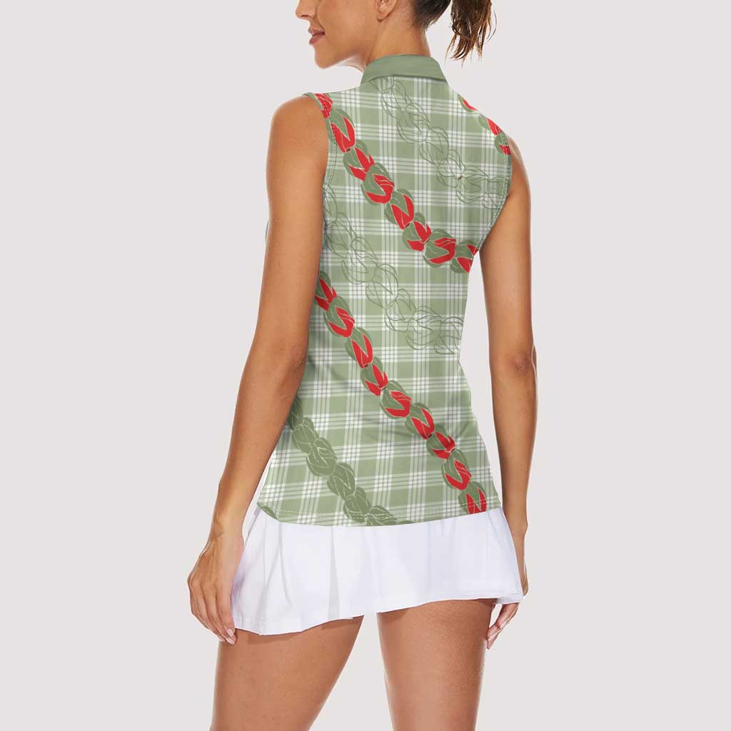 Omaomao Aloha Hawaii Women Sleeveless Polo Shirt Rosebud Lei With Palaka Motif - Polynesian Pride