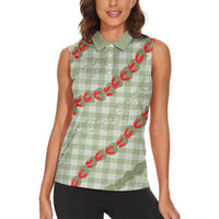 Omaomao Aloha Hawaii Women Sleeveless Polo Shirt Rosebud Lei With Palaka Motif - Polynesian Pride