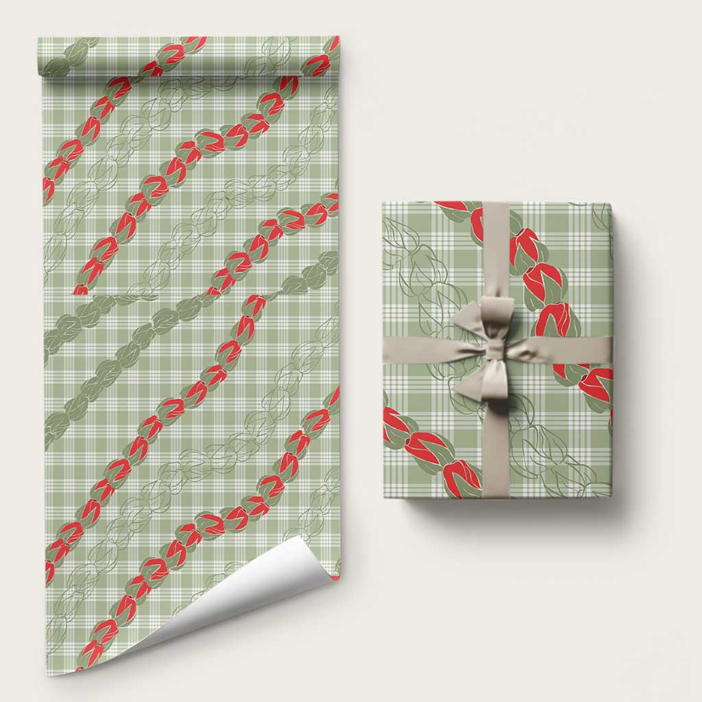 Omaomao Aloha Hawaii Wrapping Paper Rosebud Lei With Palaka Motif LT14 58" × 23" Green - Polynesian Pride