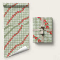 Omaomao Aloha Hawaii Wrapping Paper Rosebud Lei With Palaka Motif LT14 58" × 23" Green - Polynesian Pride