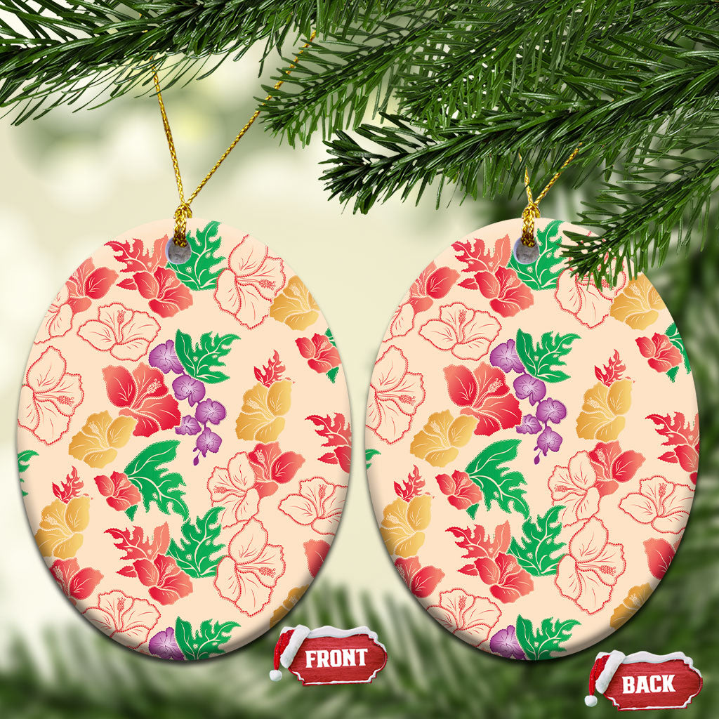 Colorful Aloha Hawaii Hibiscus Orchid Seamless Ceramic Ornament LT14 Oval Colorful - Polynesian Pride