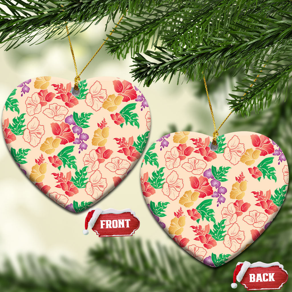 Colorful Aloha Hawaii Hibiscus Orchid Seamless Ceramic Ornament LT14 Heart Colorful - Polynesian Pride