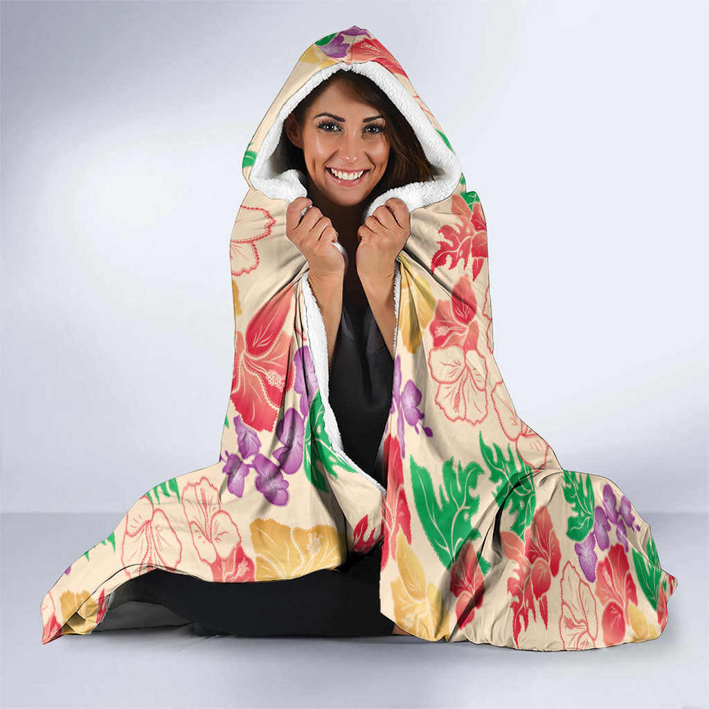 Colorful Aloha Hawaii Hibiscus Orchid Seamless Hooded Blanket LT14 - Polynesian Pride