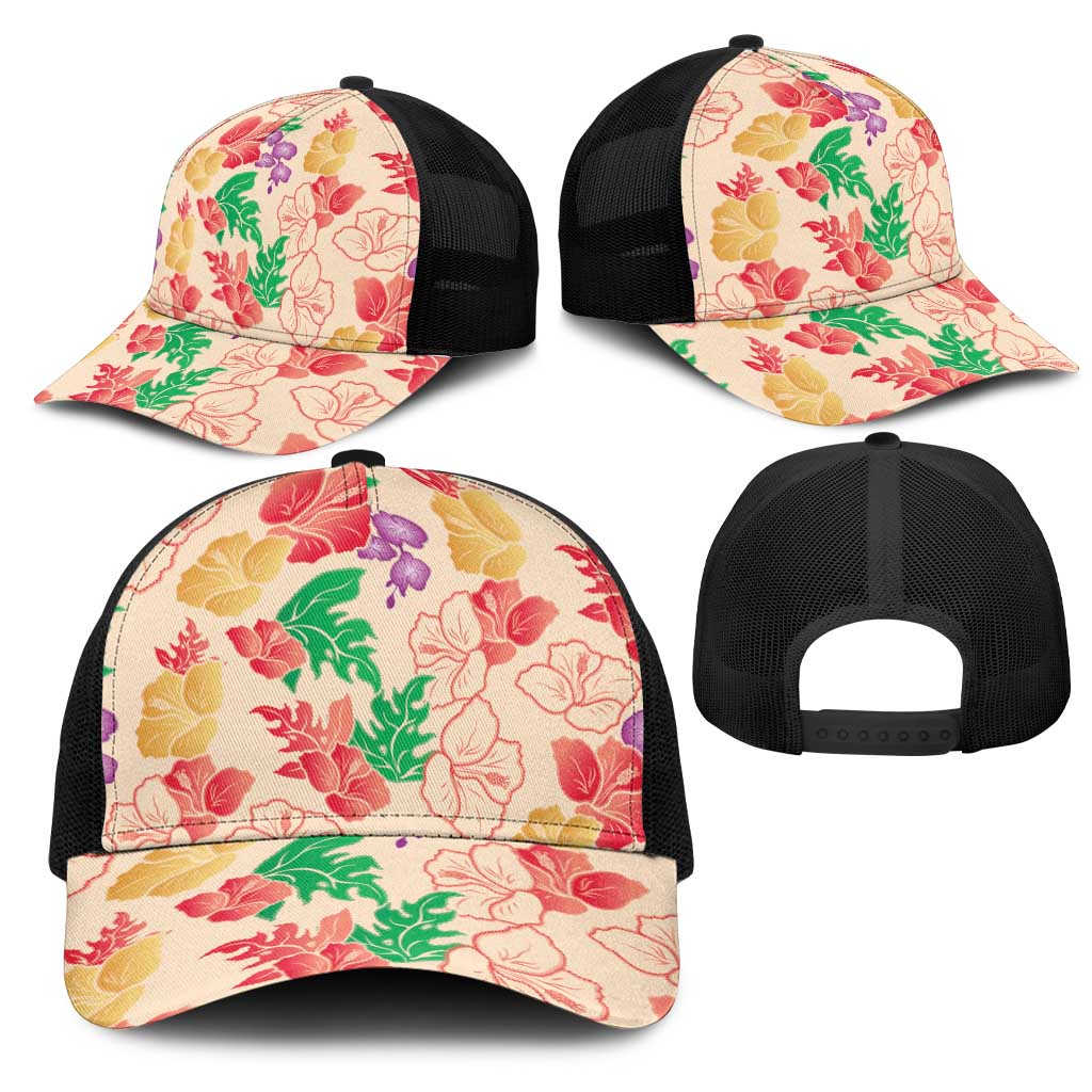 Colorful Aloha Hawaii Hibiscus Orchid Seamless Mesh Trucker Cap