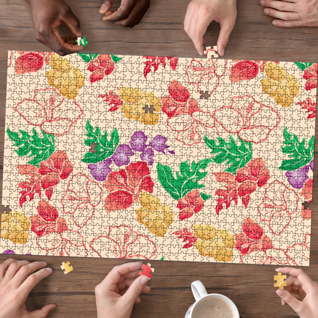 Colorful Aloha Hawaii Hibiscus Orchid Seamless Puzzle LT14 - Polynesian Pride