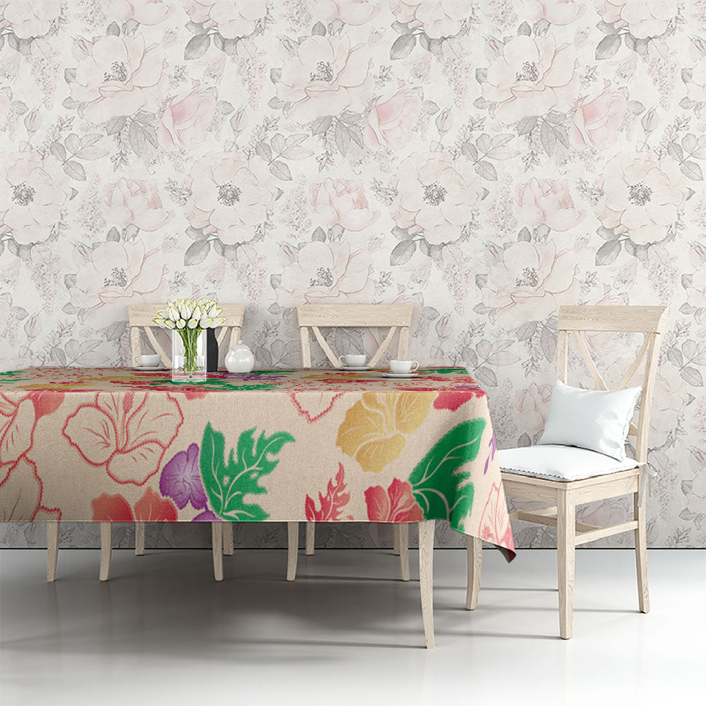 Colorful Aloha Hawaii Hibiscus Orchid Seamless Tablecloth
