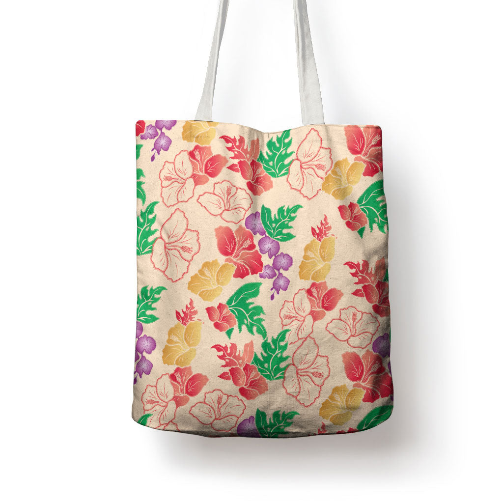 Colorful Aloha Hawaii Hibiscus Orchid Seamless Tote Bag
