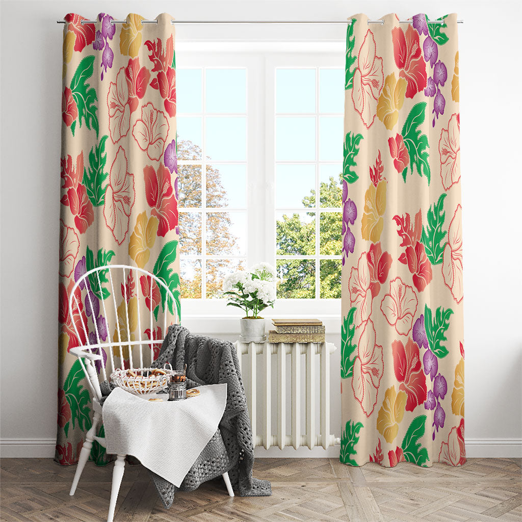 Colorful Aloha Hawaii Hibiscus Orchid Seamless Window Curtain