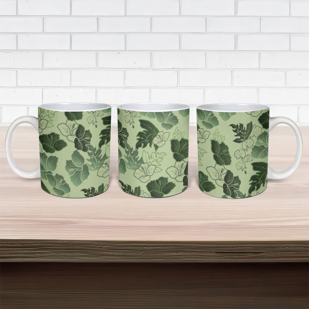 Vesuvian Green Aloha Hawaii Hibiscus Orchid Seamless Ceramic Mug LT14 - Polynesian Pride