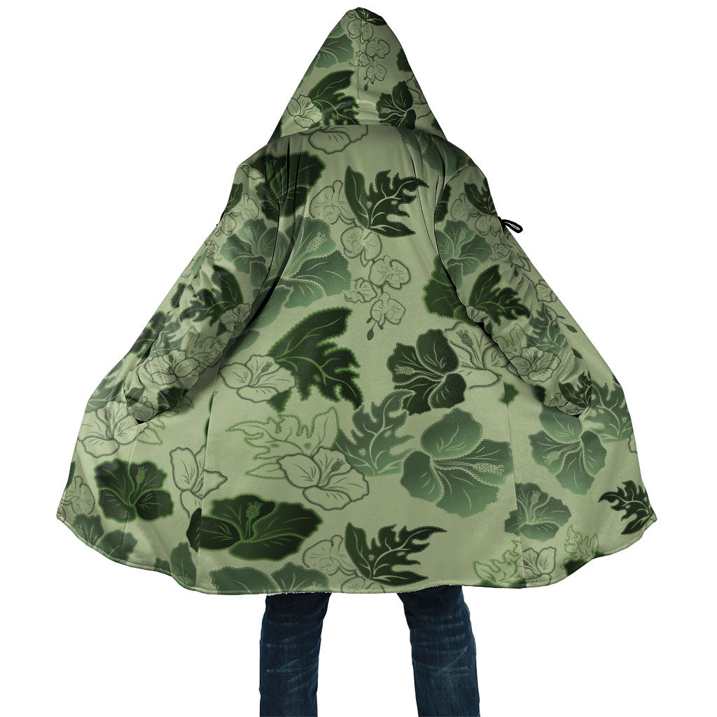 Vesuvian Green Aloha Hawaii Hibiscus Orchid Seamless Cloak