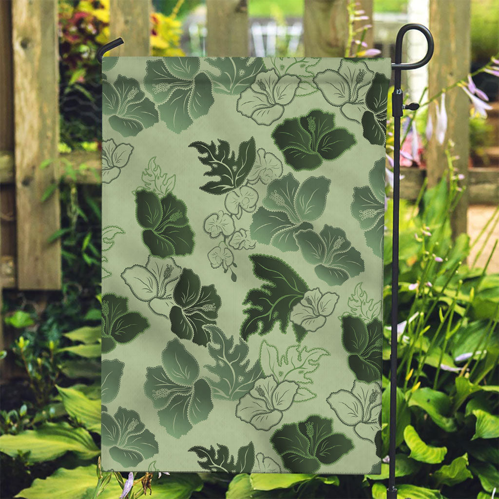Vesuvian Green Aloha Hawaii Hibiscus Orchid Seamless Garden Flag LT14 Garden Flag Green - Polynesian Pride