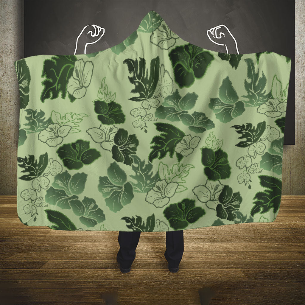 Vesuvian Green Aloha Hawaii Hibiscus Orchid Seamless Hooded Blanket
