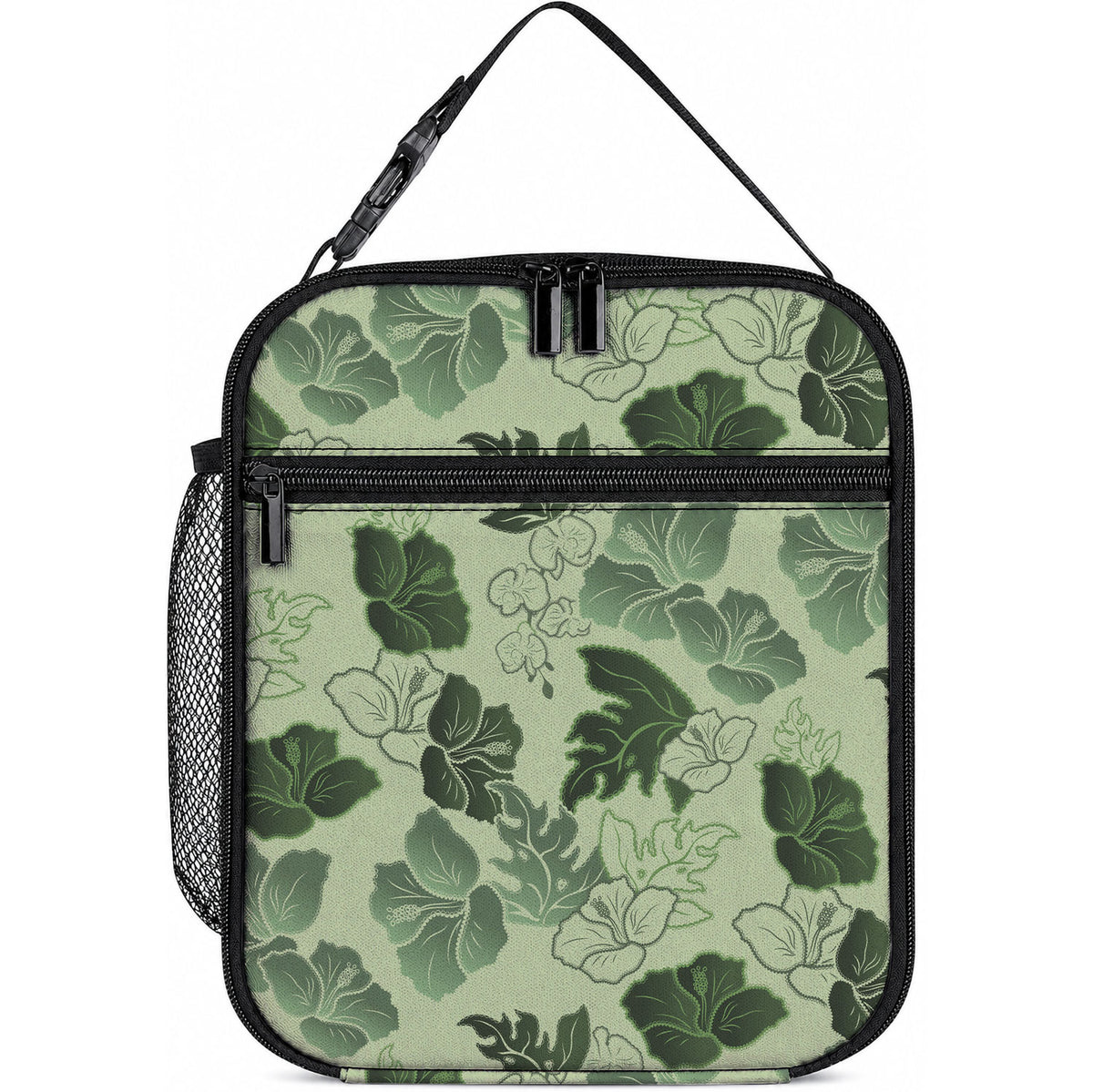 Vesuvian Green Aloha Hawaii Hibiscus Orchid Seamless Lunch Bag LT14 10.2 × 8.3 × 4.3 inch Green - Polynesian Pride