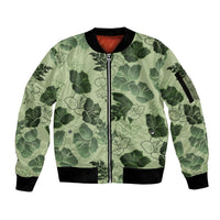 Vesuvian Green Aloha Hawaii Hibiscus Orchid Seamless Sleeve Zip Bomber Jacket LT14 Unisex Green - Polynesian Pride