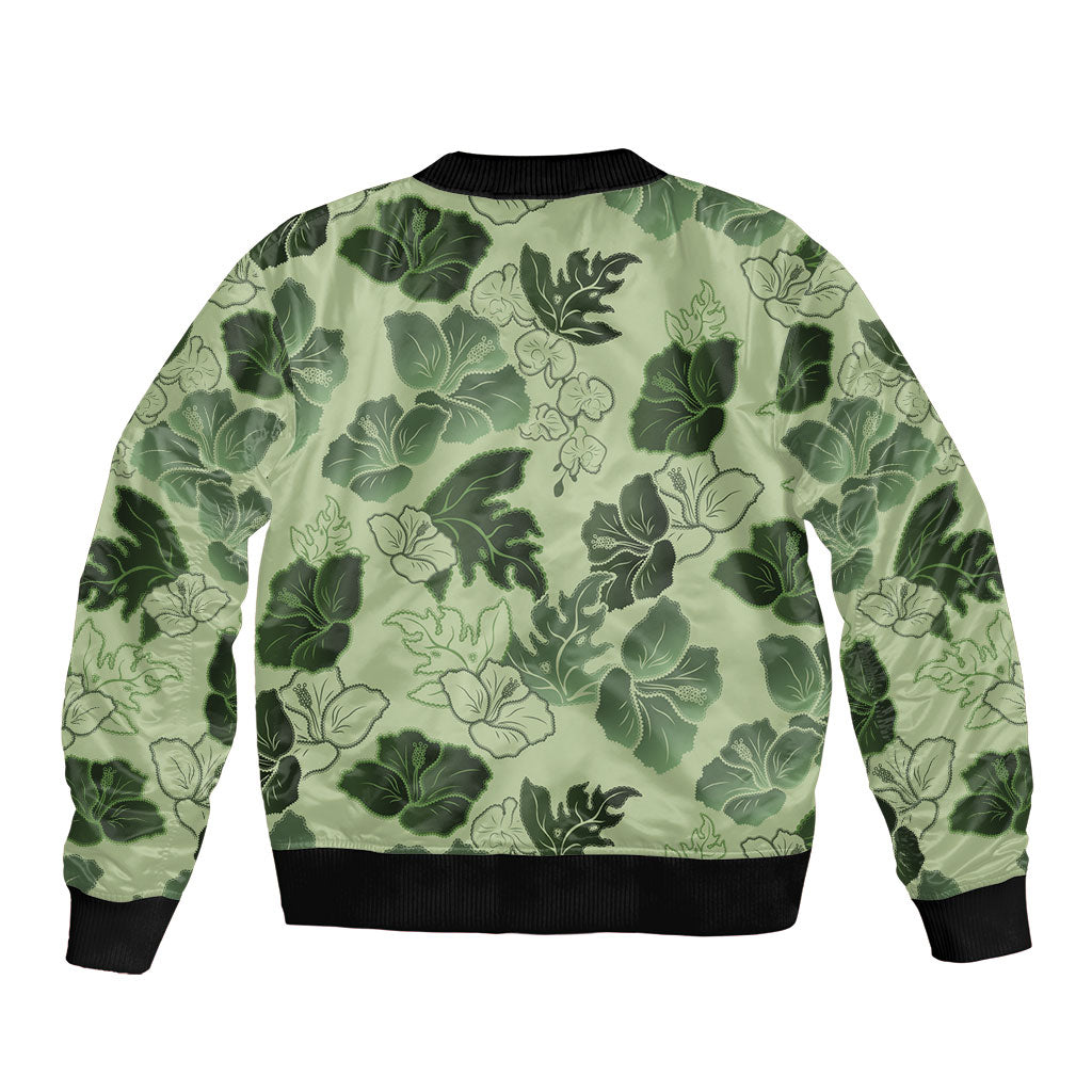 Vesuvian Green Aloha Hawaii Hibiscus Orchid Seamless Sleeve Zip Bomber Jacket LT14 - Polynesian Pride