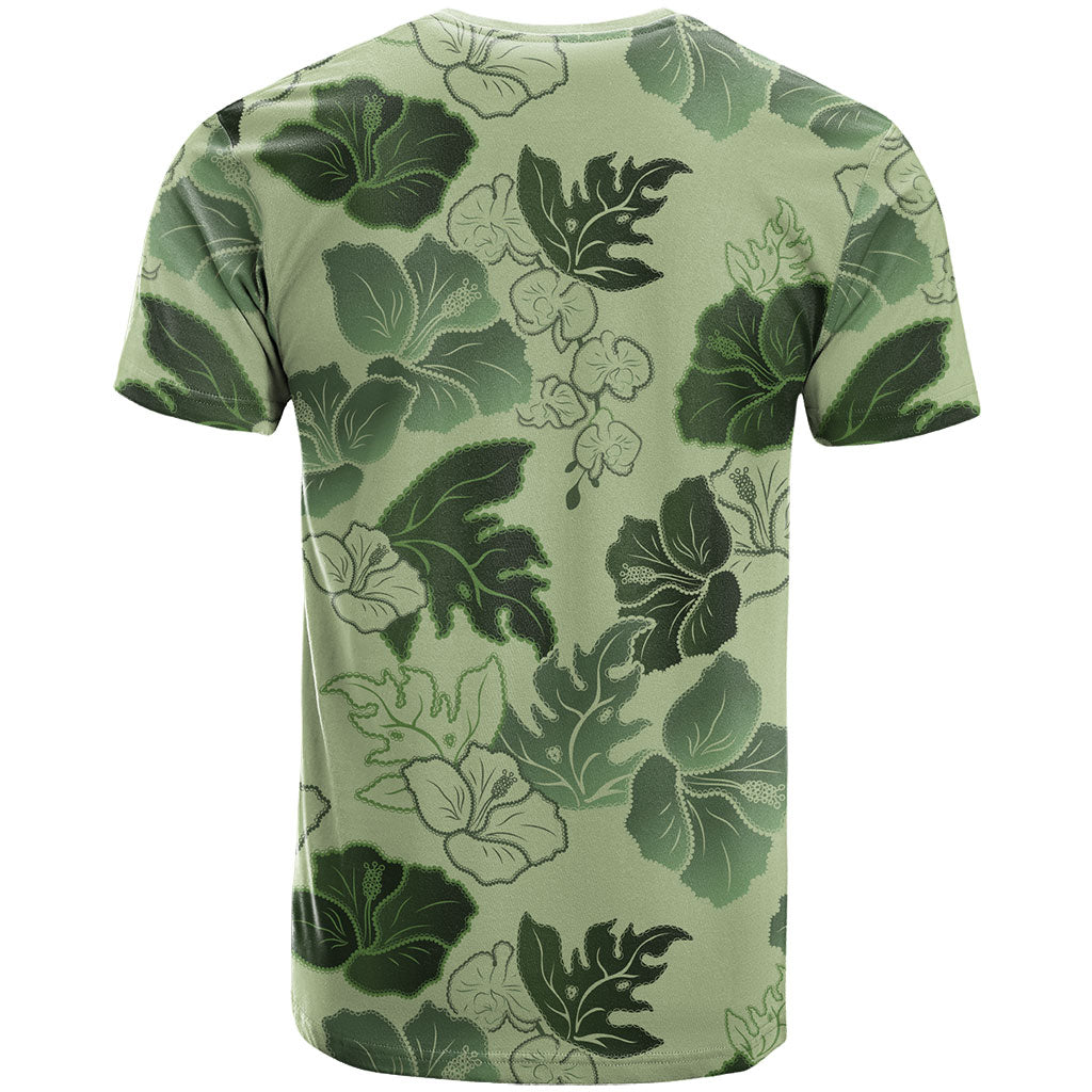 Vesuvian Green Aloha Hawaii Hibiscus Orchid Seamless T Shirt