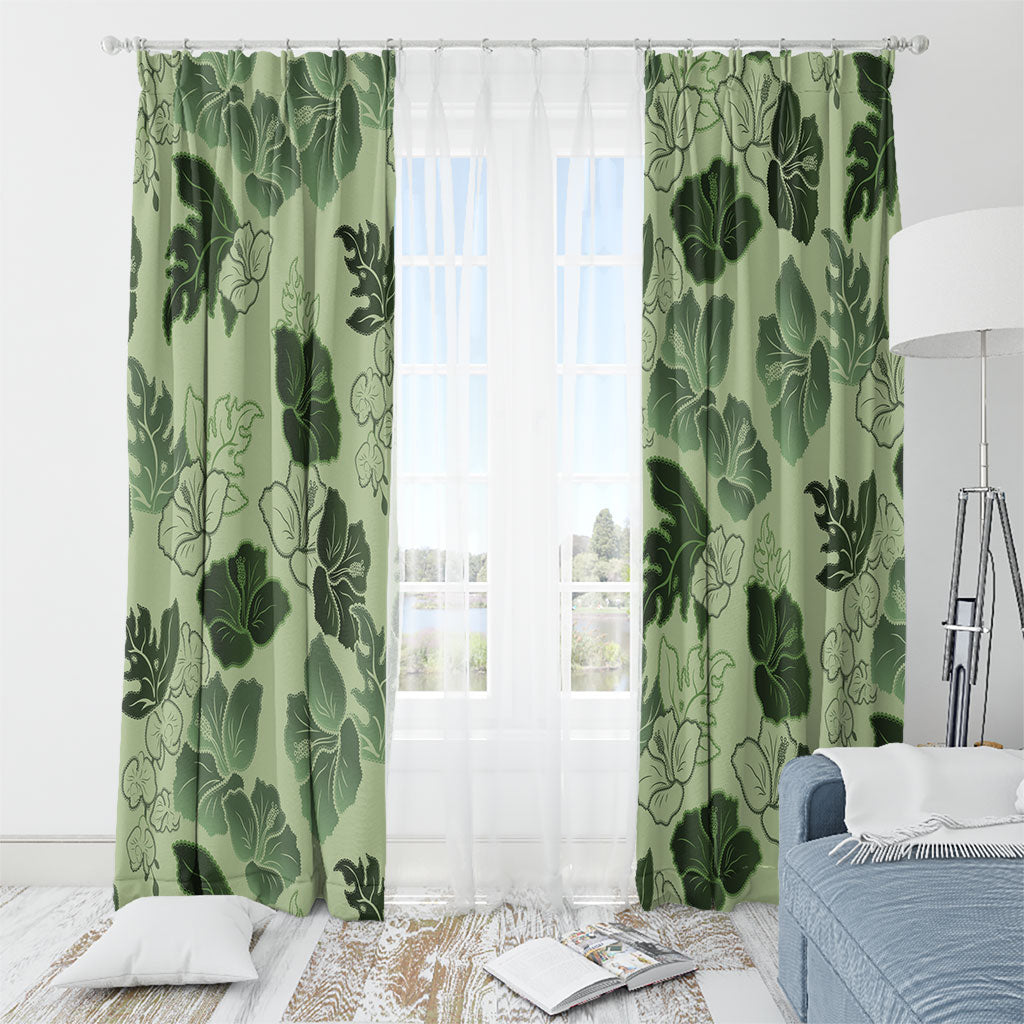 Vesuvian Green Aloha Hawaii Hibiscus Orchid Seamless Window Curtain