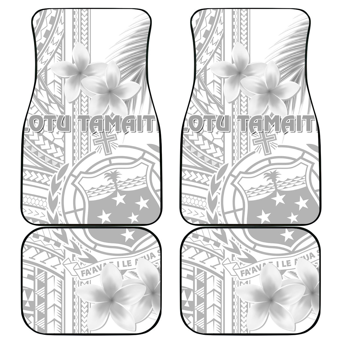 Samoa White Sunday Car Mats Manuia le Aso Sa o Tamaiti Polynesian Plumeria LT14 White - Polynesian Pride