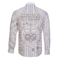 samoa-white-sunday-family-matching-off-shoulder-long-sleeve-dress-and-hawaiian-shirt-manuia-le-aso-sa-o-tamaiti-polynesian-plumeria