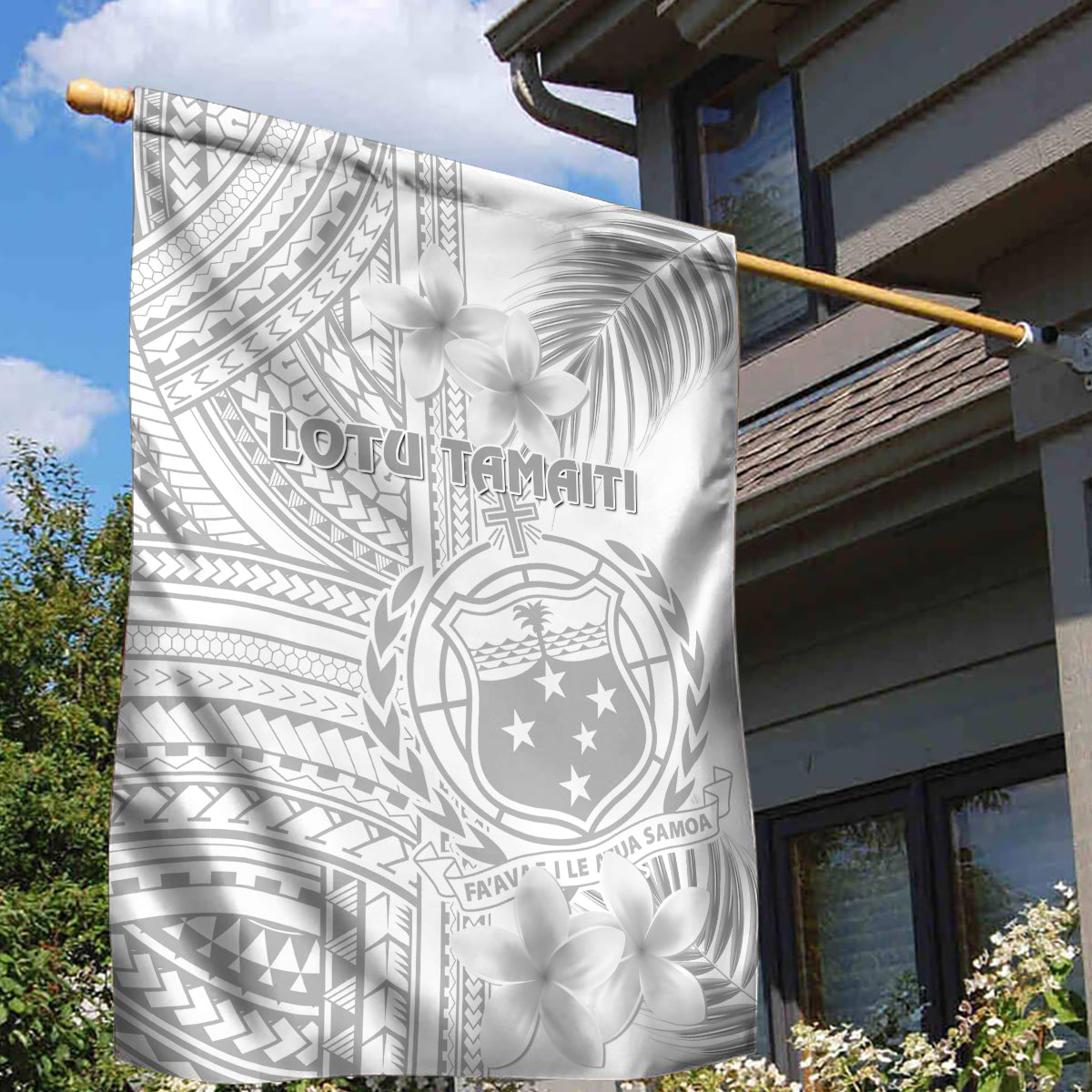 Samoa White Sunday Garden Flag Manuia le Aso Sa o Tamaiti Polynesian Plumeria LT14 - Polynesian Pride
