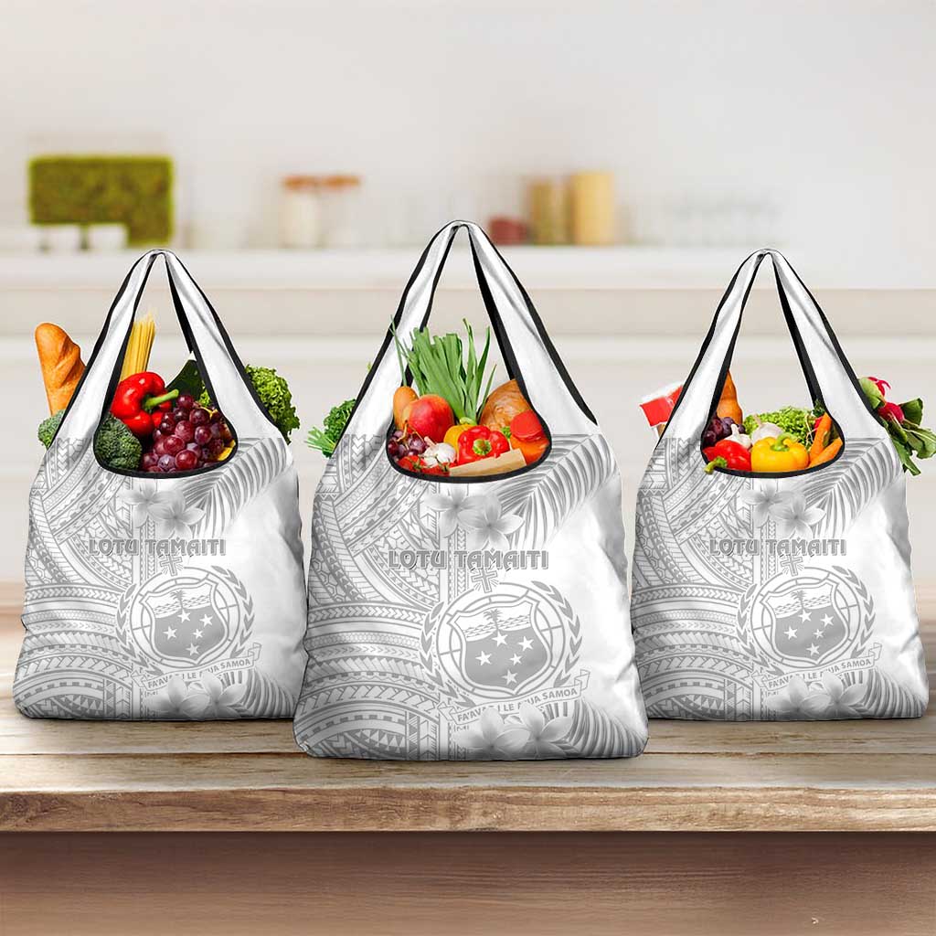 Samoa White Sunday Grocery Bag Manuia le Aso Sa o Tamaiti Polynesian Plumeria