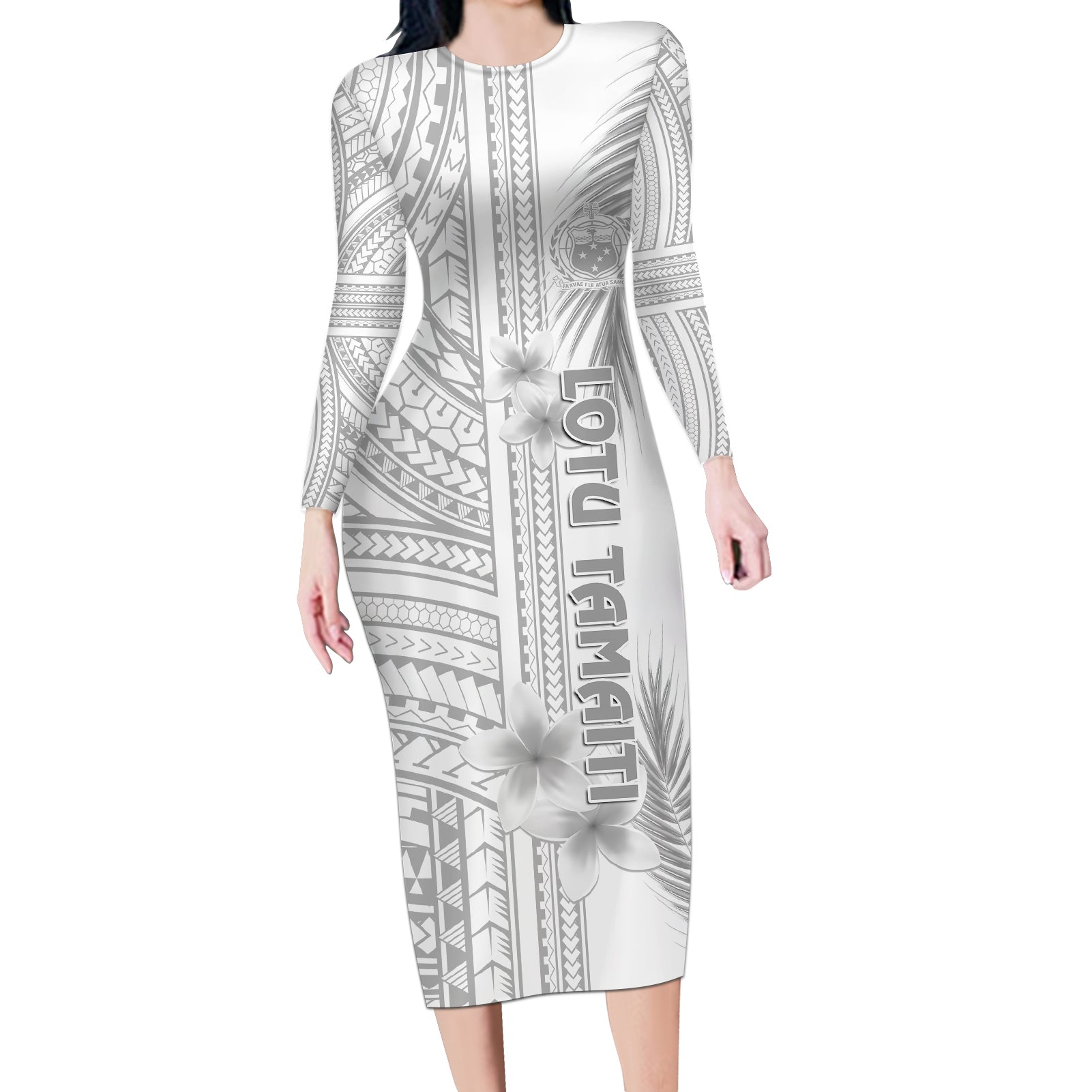 samoa-white-sunday-long-sleeve-bodycon-dress-manuia-le-aso-sa-o-tamaiti-polynesian-plumeria