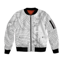 Samoa White Sunday Sleeve Zip Bomber Jacket Manuia le Aso Sa o Tamaiti Polynesian Plumeria LT14 Unisex White - Polynesian Pride