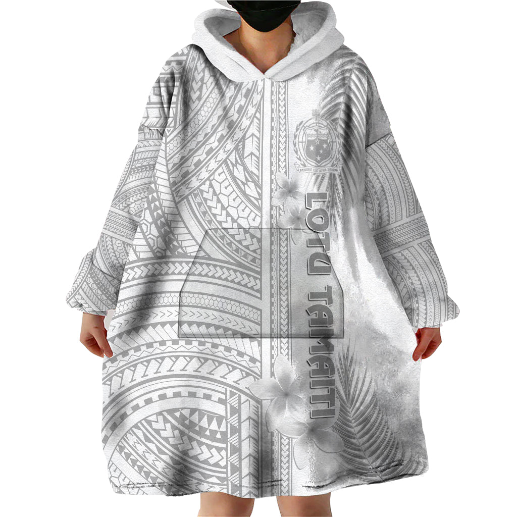Samoa White Sunday Wearable Blanket Hoodie Manuia le Aso Sa o Tamaiti Polynesian Plumeria LT14 - Polynesian Pride