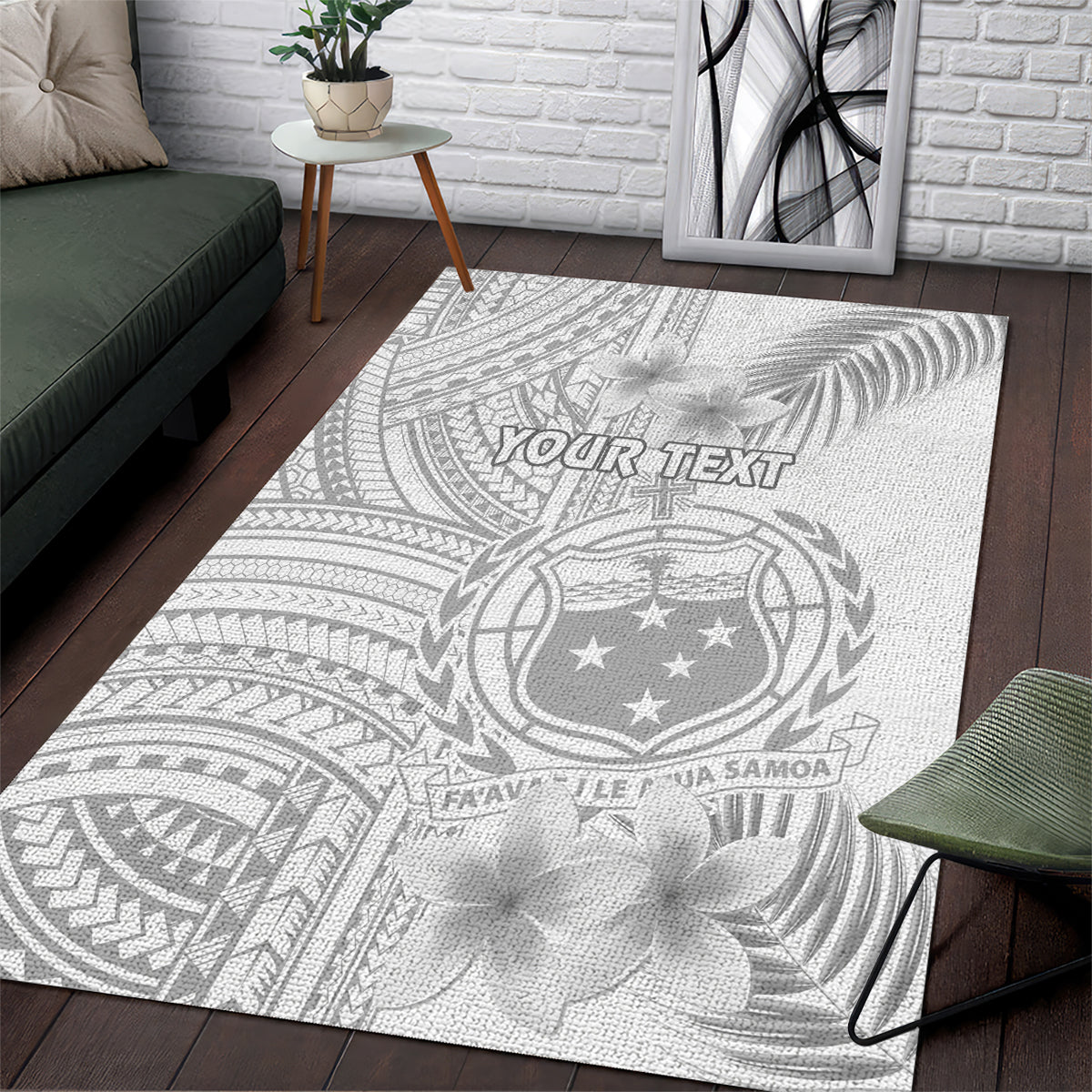 Personalised Samoa White Sunday Area Rug Manuia le Aso Sa o Tamaiti Polynesian Plumeria LT14 White - Polynesian Pride