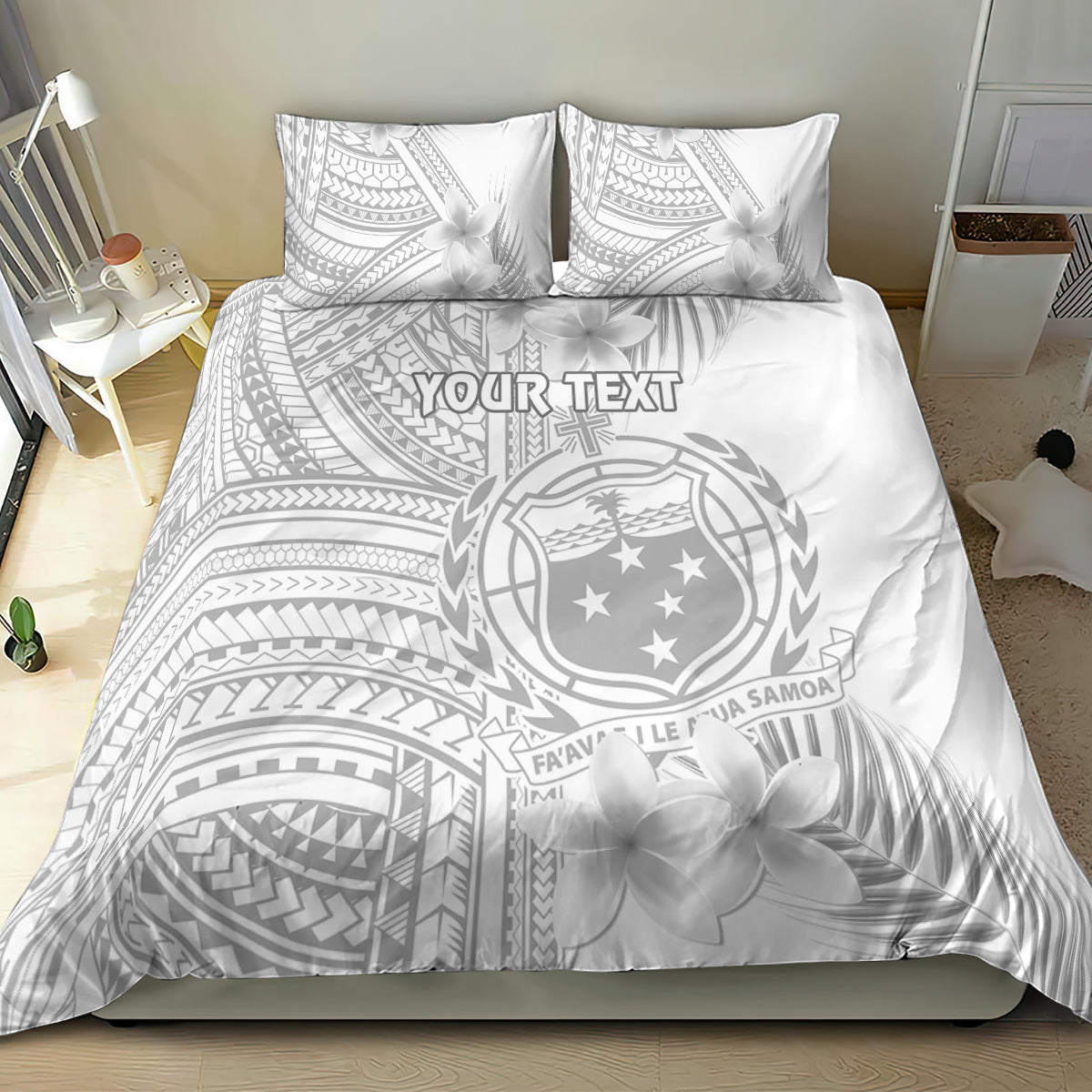 Personalised Samoa White Sunday Bedding Set Manuia le Aso Sa o Tamaiti Polynesian Plumeria LT14 - Polynesian Pride