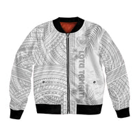 Personalised Samoa White Sunday Bomber Jacket Manuia le Aso Sa o Tamaiti Polynesian Plumeria LT14 Unisex White - Polynesian Pride