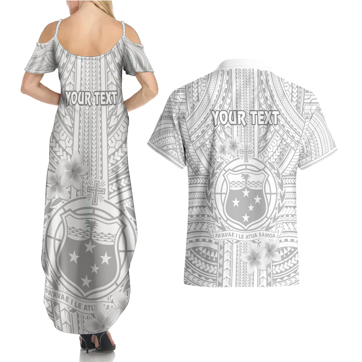 personalised-samoa-white-sunday-couples-matching-summer-maxi-dress-and-hawaiian-shirt-manuia-le-aso-sa-o-tamaiti-polynesian-plumeria