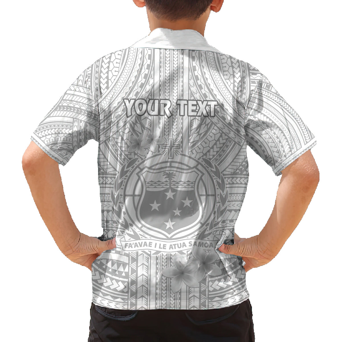 personalised-samoa-white-sunday-family-matching-off-shoulder-long-sleeve-dress-and-hawaiian-shirt-manuia-le-aso-sa-o-tamaiti-polynesian-plumeria