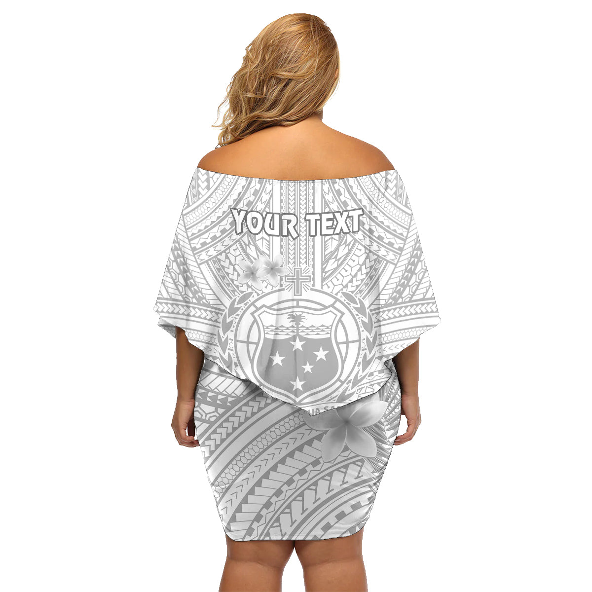 personalised-samoa-white-sunday-family-matching-off-shoulder-short-dress-and-hawaiian-shirt-manuia-le-aso-sa-o-tamaiti-polynesian-plumeria