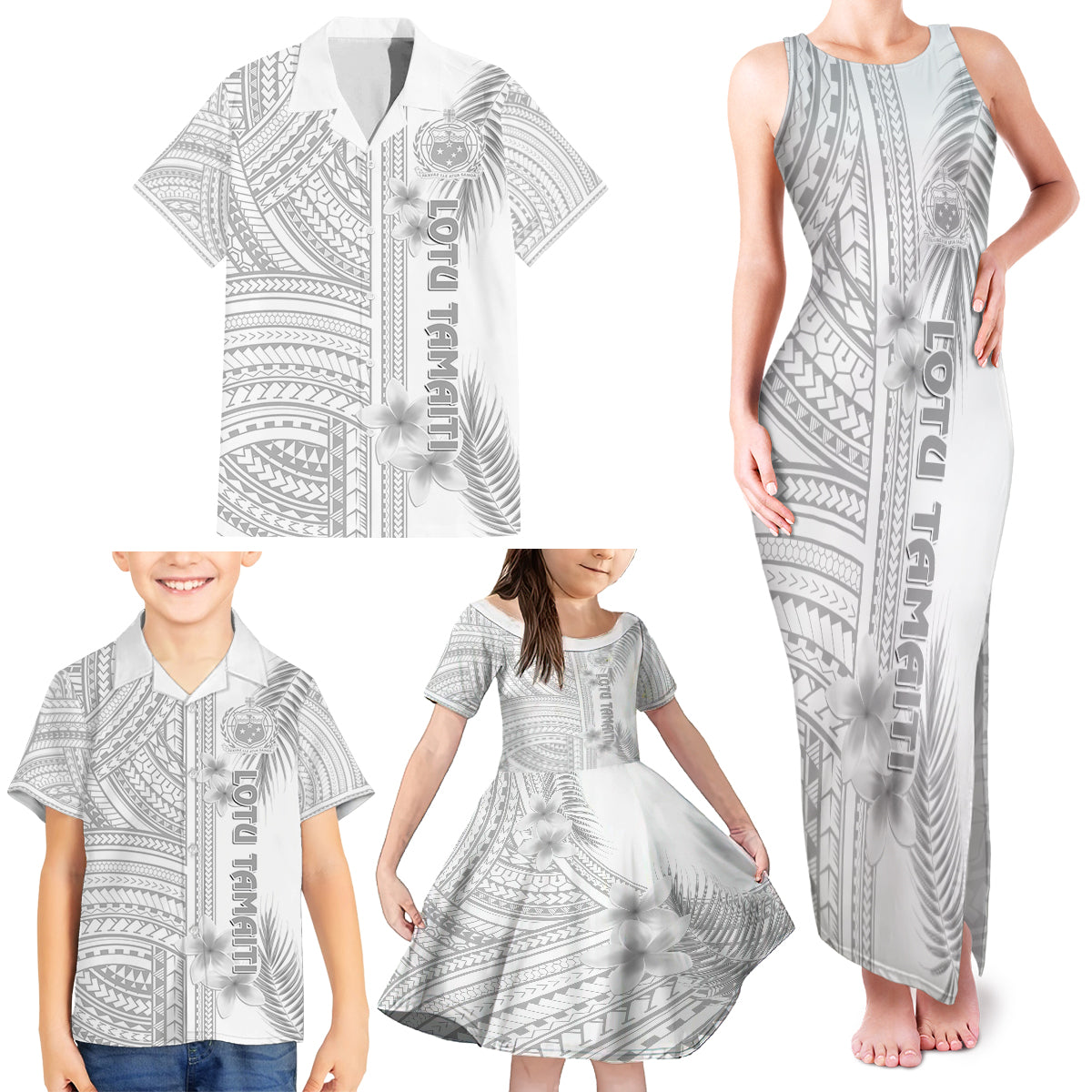 personalised-samoa-white-sunday-family-matching-tank-maxi-dress-and-hawaiian-shirt-manuia-le-aso-sa-o-tamaiti-polynesian-plumeria