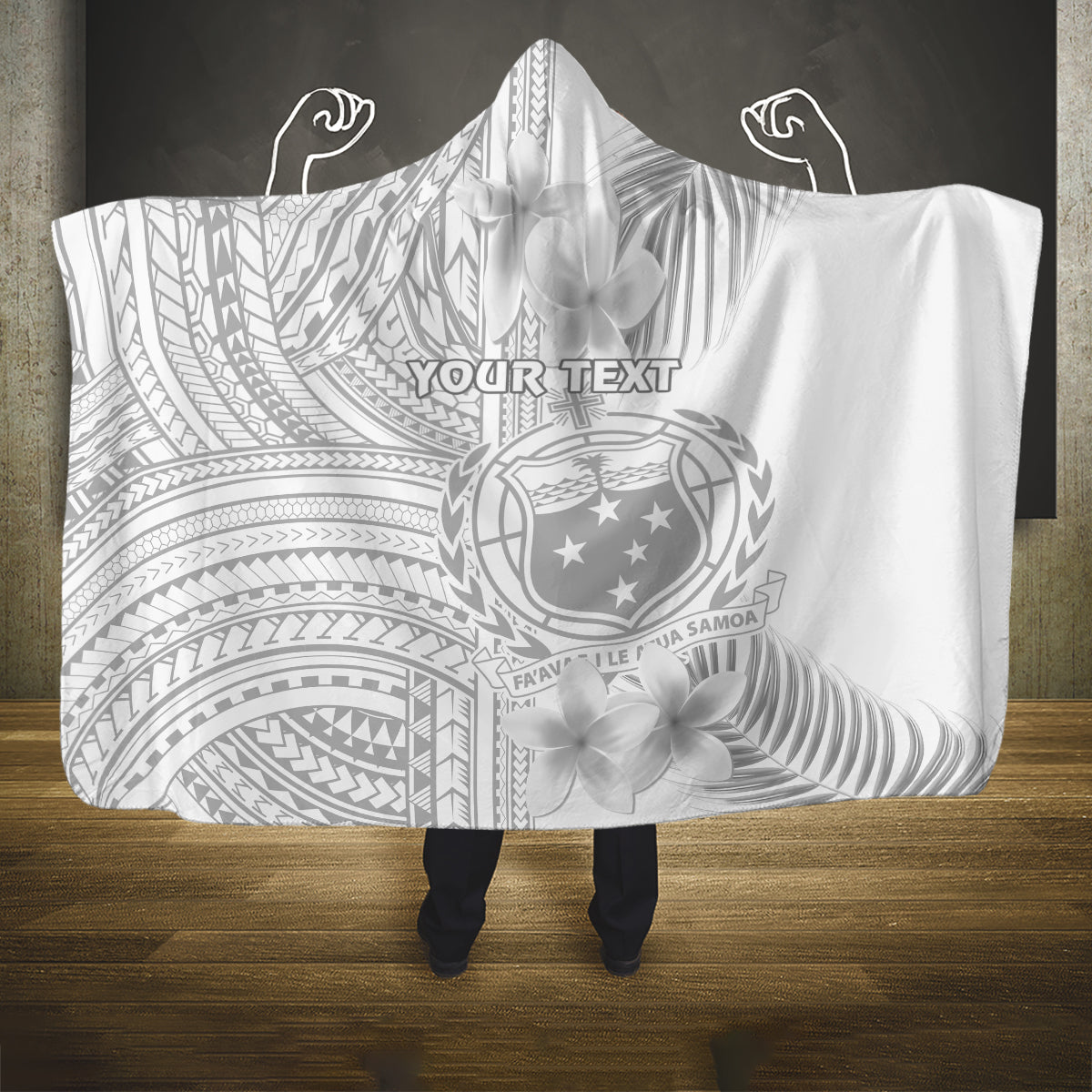 Personalised Samoa White Sunday Hooded Blanket Manuia le Aso Sa o Tamaiti Polynesian Plumeria LT14 One Size White - Polynesian Pride