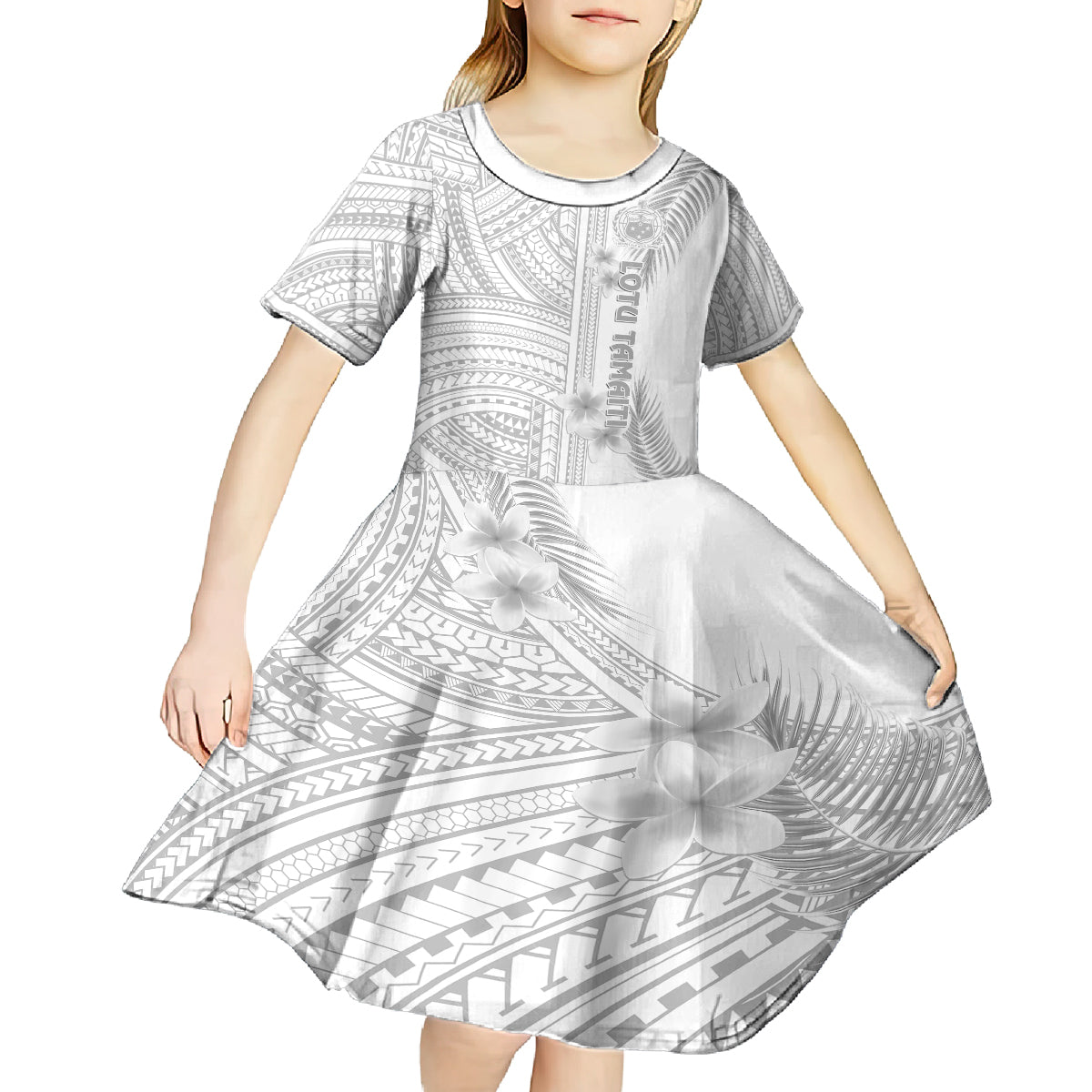 personalised-samoa-white-sunday-kid-short-sleeve-dress-manuia-le-aso-sa-o-tamaiti-polynesian-plumeria