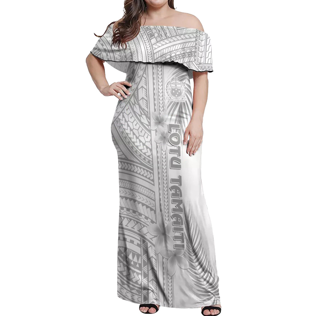 personalised-samoa-white-sunday-off-shoulder-maxi-dress-manuia-le-aso-sa-o-tamaiti-polynesian-plumeria