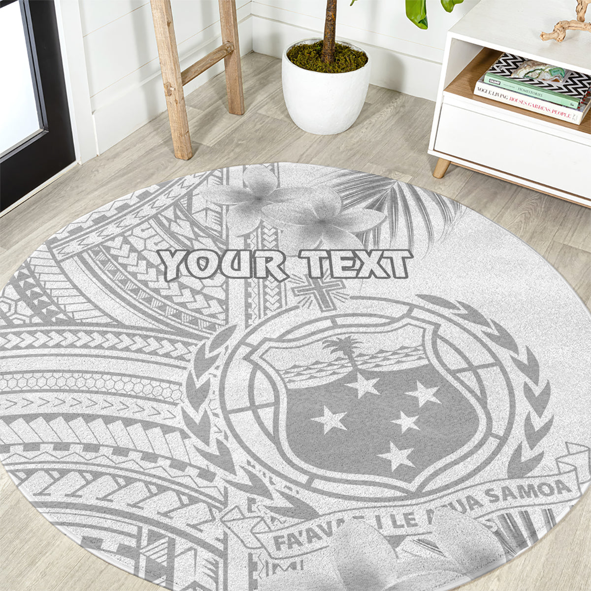 Personalised Samoa White Sunday Round Carpet Manuia le Aso Sa o Tamaiti Polynesian Plumeria LT14 White - Polynesian Pride