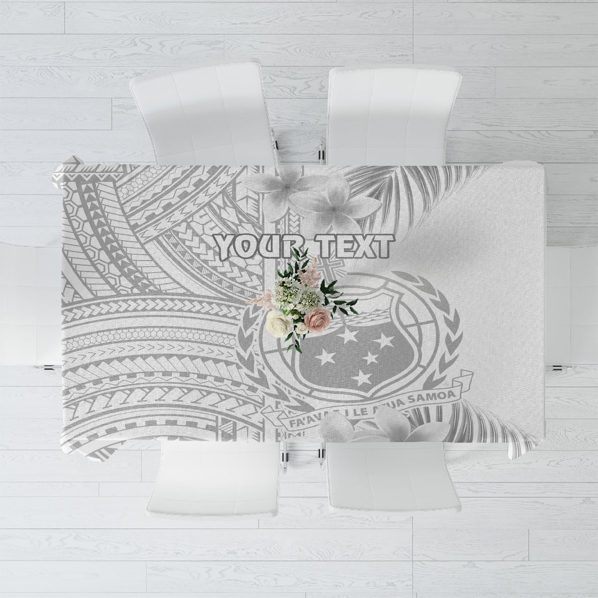 Personalised Samoa White Sunday Tablecloth Manuia le Aso Sa o Tamaiti Polynesian Plumeria LT14 White - Polynesian Pride