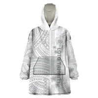 Personalised Samoa White Sunday Wearable Blanket Hoodie Manuia le Aso Sa o Tamaiti Polynesian Plumeria LT14 One Size White - Polynesian Pride