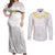 Samoa White Sunday Couples Matching Off Shoulder Maxi Dress and Long Sleeve Button Shirts Lotu Tamaiti 2023 With Coat Of Arms LT14 White - Polynesian Pride