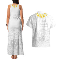Samoa White Sunday Couples Matching Tank Maxi Dress and Hawaiian Shirt Lotu Tamaiti 2023 With Coat Of Arms LT14 - Polynesian Pride