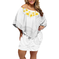 Samoa White Sunday Family Matching Off Shoulder Short Dress and Hawaiian Shirt Lotu Tamaiti 2023 With Coat Of Arms LT14 Mom's Dress White - Polynesian Pride