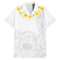 Samoa White Sunday Family Matching Puletasi Dress and Hawaiian Shirt Lotu Tamaiti 2023 With Coat Of Arms LT14 Dad's Shirt - Short Sleeve White - Polynesian Pride