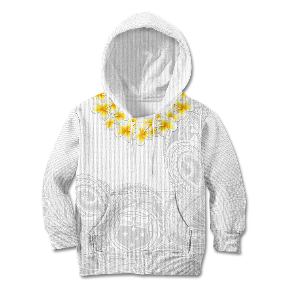 Samoa White Sunday Kid Hoodie Lotu Tamaiti 2023 With Coat Of Arms LT14 Hoodie White - Polynesian Pride