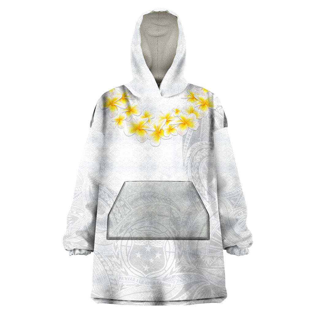 Samoa White Sunday Wearable Blanket Hoodie Lotu Tamaiti 2023 With Coat Of Arms LT14 One Size White - Polynesian Pride