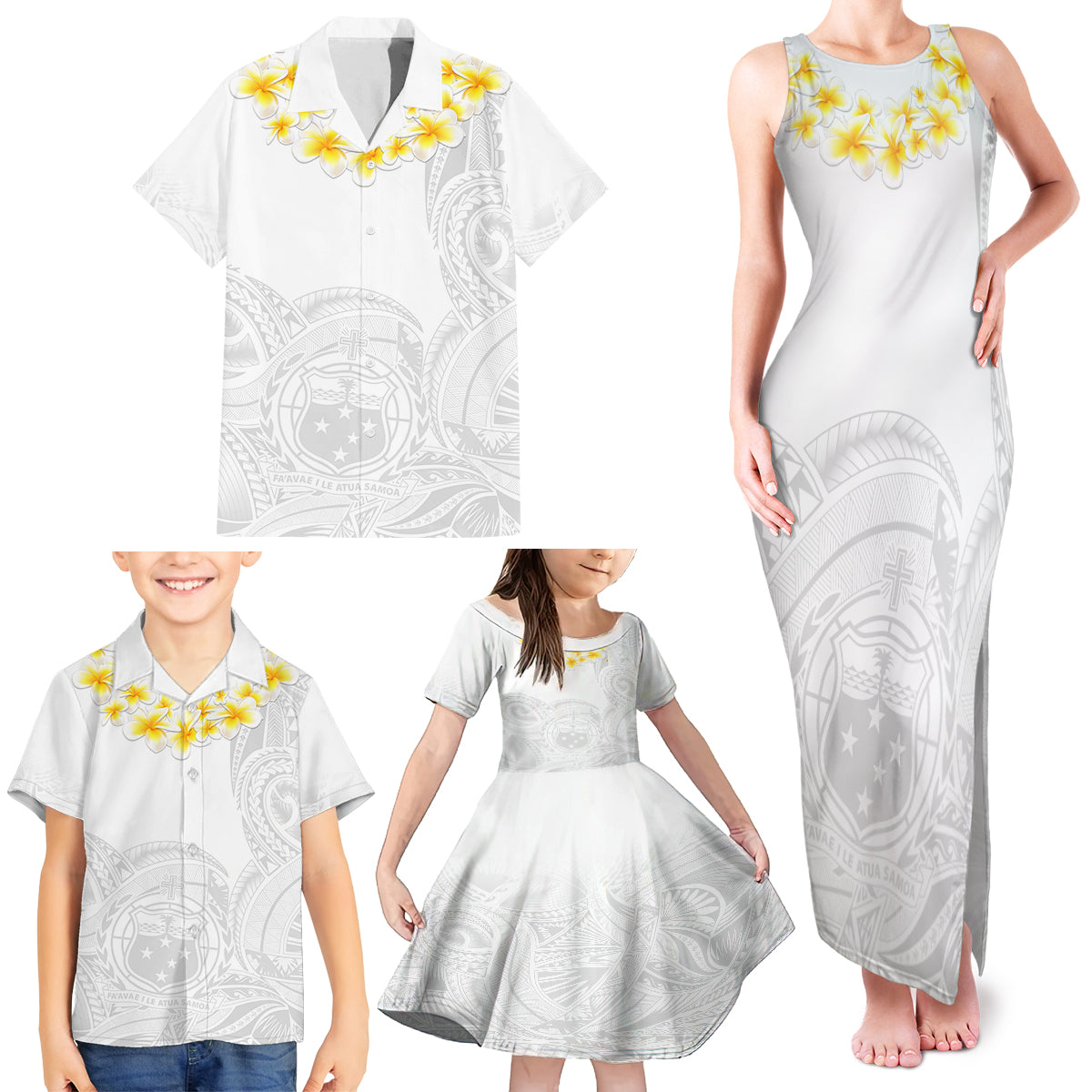 Personalised Samoa White Sunday Family Matching Tank Maxi Dress and Hawaiian Shirt Lotu Tamaiti 2023 With Coat Of Arms LT14 - Polynesian Pride